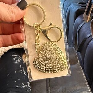 Gold Heart Keychain with Rhinestones